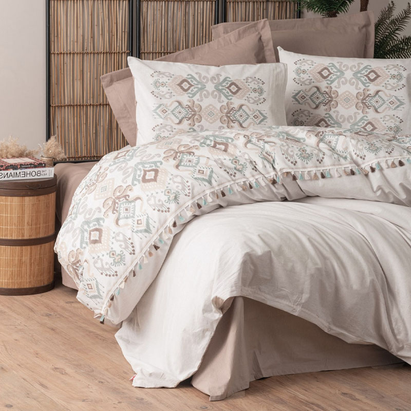 Σετ παπλωματοθήκη Asilo Cotton Box 4 τμχ Διπλή (200x220) χρώμα καφέ - λευκό