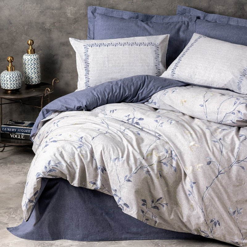 Σετ παπλωματοθήκη Nitsa Cotton Box 3 τμχ Μονή (160x220) χρώμα σκούρο μπλε - γκρι