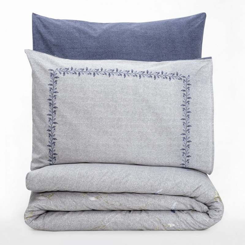 Σετ παπλωματοθήκη Nitsa Cotton Box 3 τμχ Μονή (160x220) χρώμα σκούρο μπλε - γκρι 3