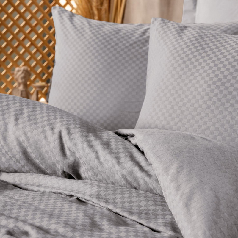 Σετ παπλωματοθήκη Plaid Cotton Box 4 τμχ Διπλή (200x220) χρώμα γκρι 2