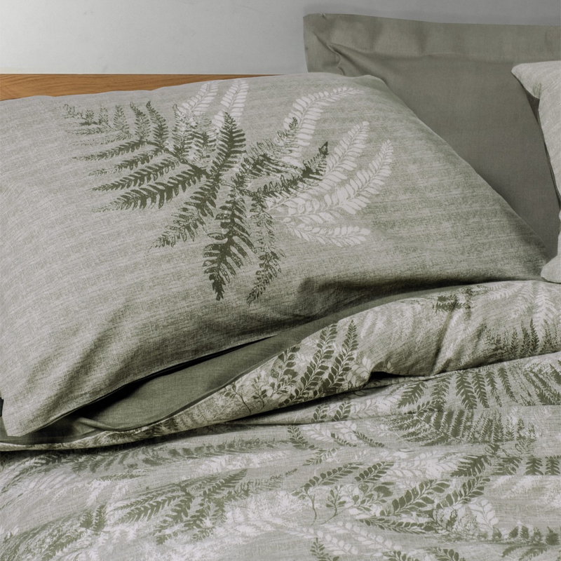 Σετ παπλωματοθήκη Frond Cotton Box 4 τμχ Διπλή (200x220) χρώμα χακί 2