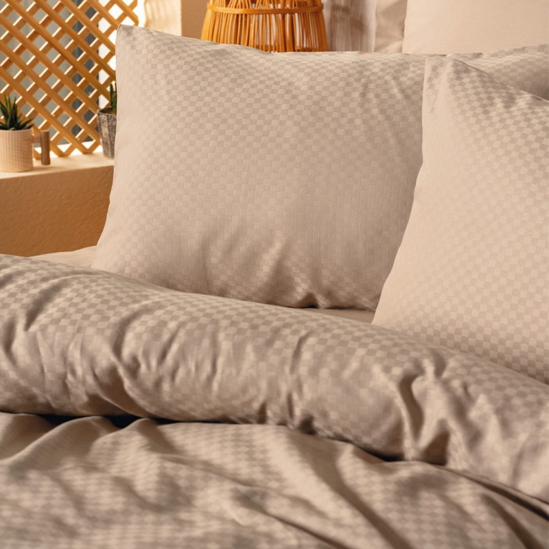 Σετ παπλωματοθήκη Plaid Cotton Box 3 τμχ Μονή (160x220) χρώμα mink 2