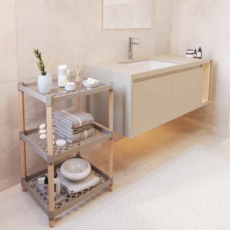 Ραφιέρα δαπέδου πλαστική - ξύλινη χρώμα φυσικό - μπεζ 2