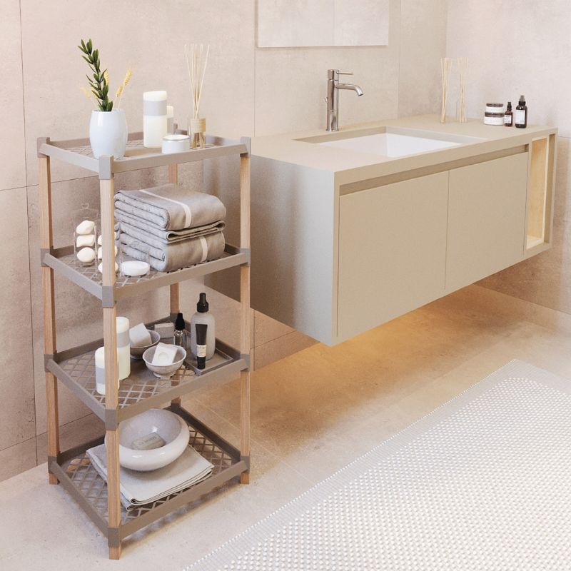 Ραφιέρα δαπέδου πλαστική - ξύλινη χρώμα φυσικό - μπεζ 2