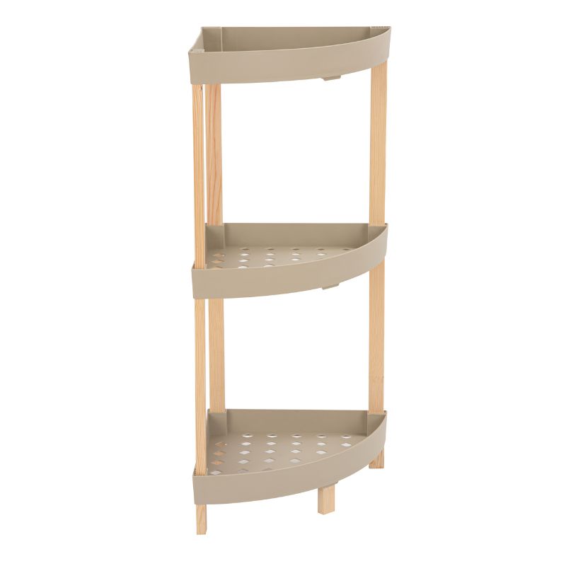 Ραφιέρα δαπέδου γωνιακή πλαστική - ξύλινη χρώμα φυσικό - μπεζ 4