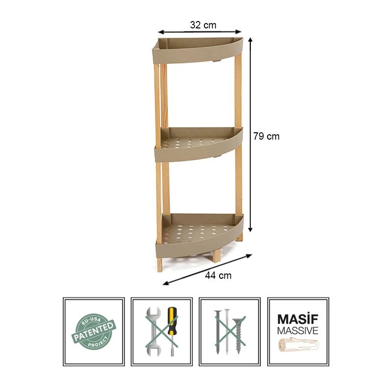 Ραφιέρα δαπέδου γωνιακή πλαστική - ξύλινη χρώμα φυσικό - μπεζ 5
