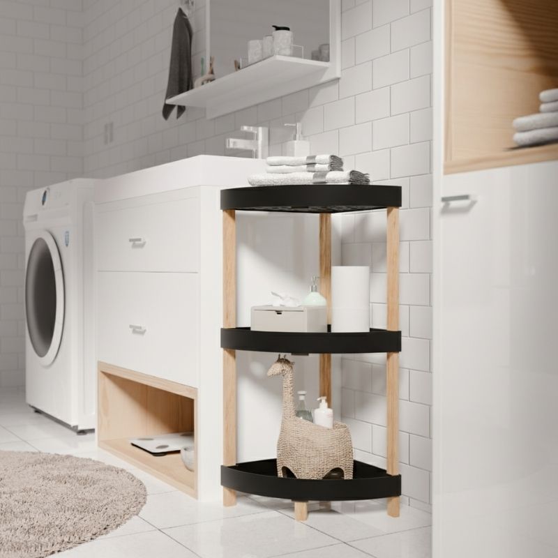 Ραφιέρα δαπέδου γωνιακή πλαστική - ξύλινη χρώμα φυσικό - μαύρο 2