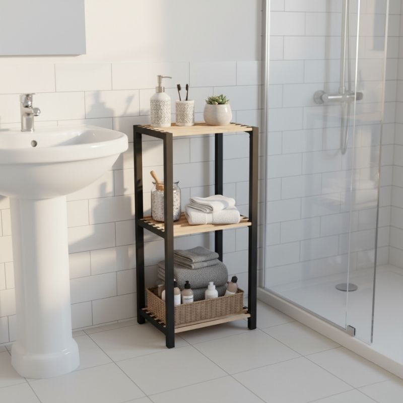 Ραφιέρα δαπέδου - Κομοδίνο ξύλινο - πλαστικό χρώμα φυσικό - μαύρο 2