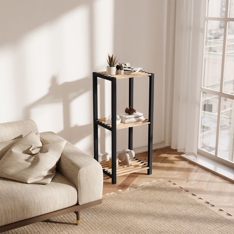 Ραφιέρα δαπέδου - Κομοδίνο ξύλινο - πλαστικό χρώμα φυσικό - μαύρο 3