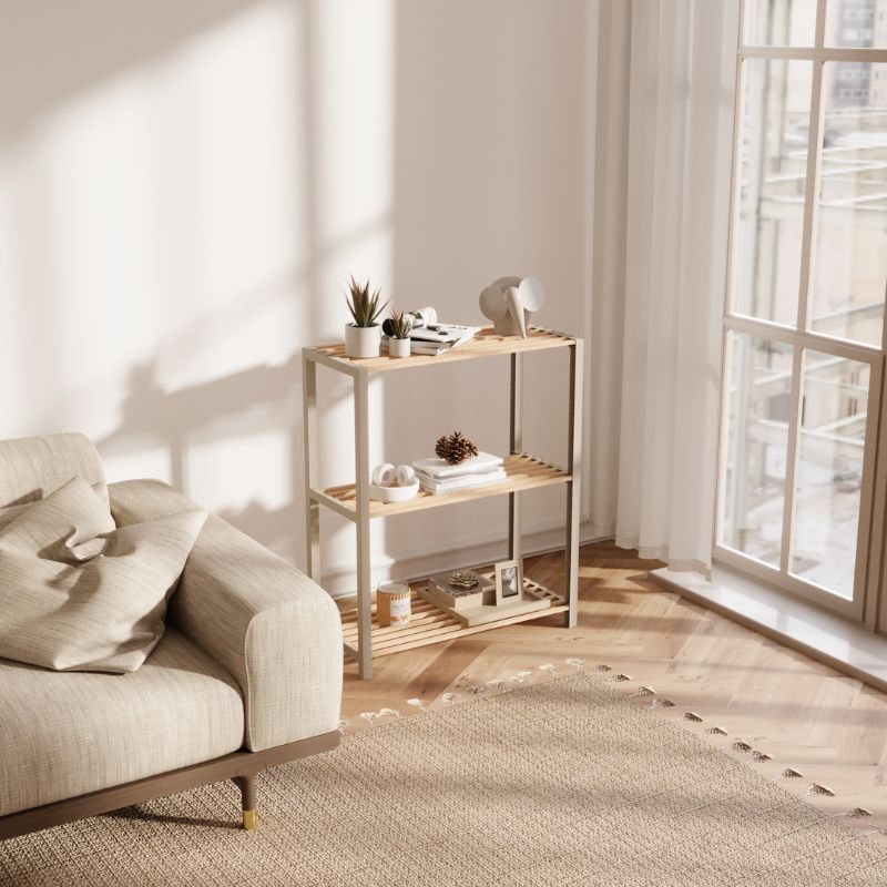 Ραφιέρα δαπέδου - Τραπεζάκι βοηθητικό ξύλινο - πλαστικό χρώμα φυσικό - μπεζ 4