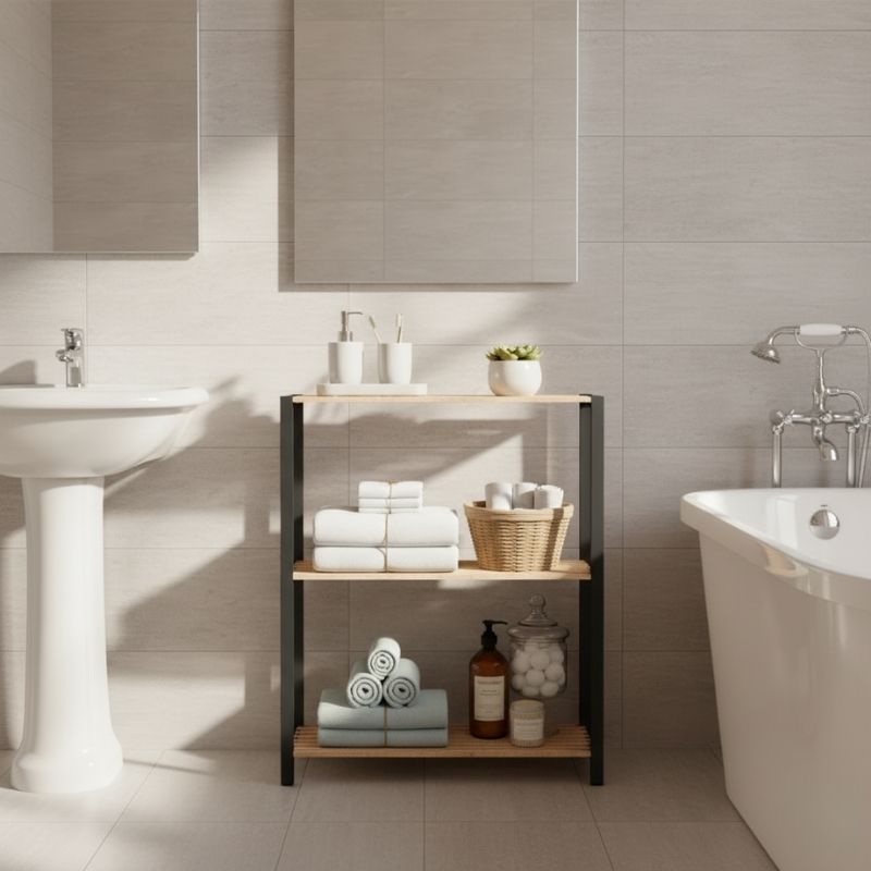 Ραφιέρα δαπέδου - Τραπεζάκι βοηθητικό ξύλινο - πλαστικό χρώμα φυσικό - μαύρο 2