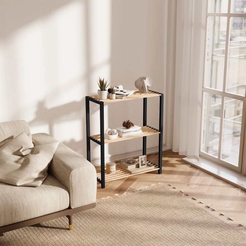 Ραφιέρα δαπέδου - Τραπεζάκι βοηθητικό ξύλινο - πλαστικό χρώμα φυσικό - μαύρο 3