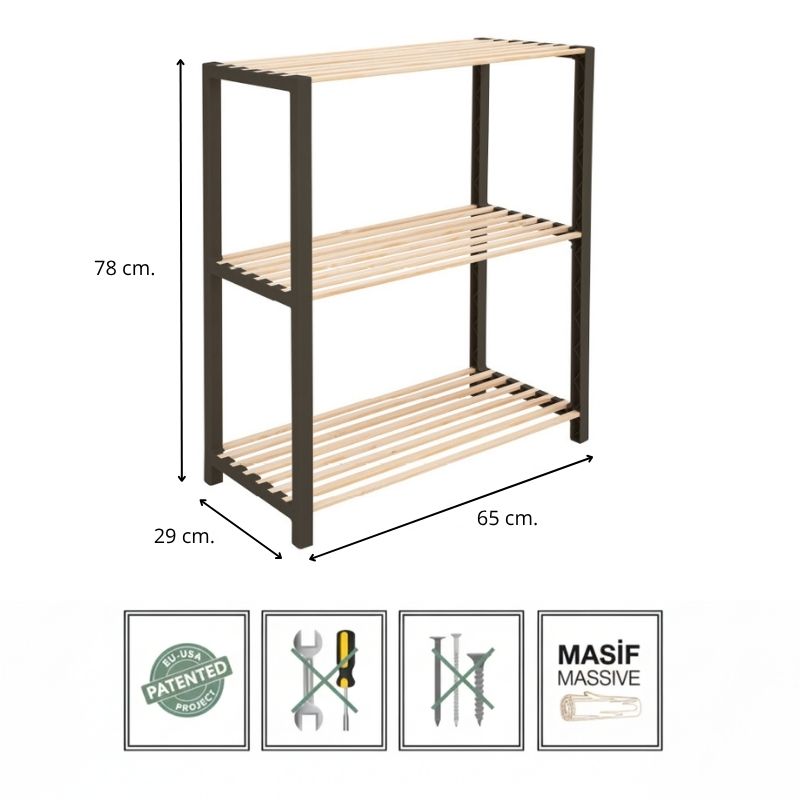 Ραφιέρα δαπέδου - Τραπεζάκι βοηθητικό ξύλινο - πλαστικό χρώμα φυσικό - μαύρο 4