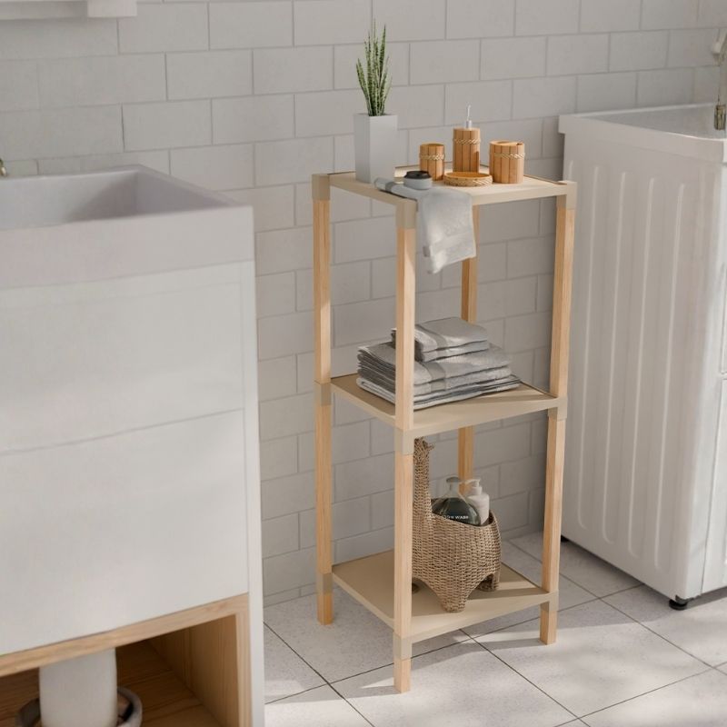 Ραφιέρα δαπέδου πλαστική - ξύλινη χρώμα φυσικό - μπεζ 2