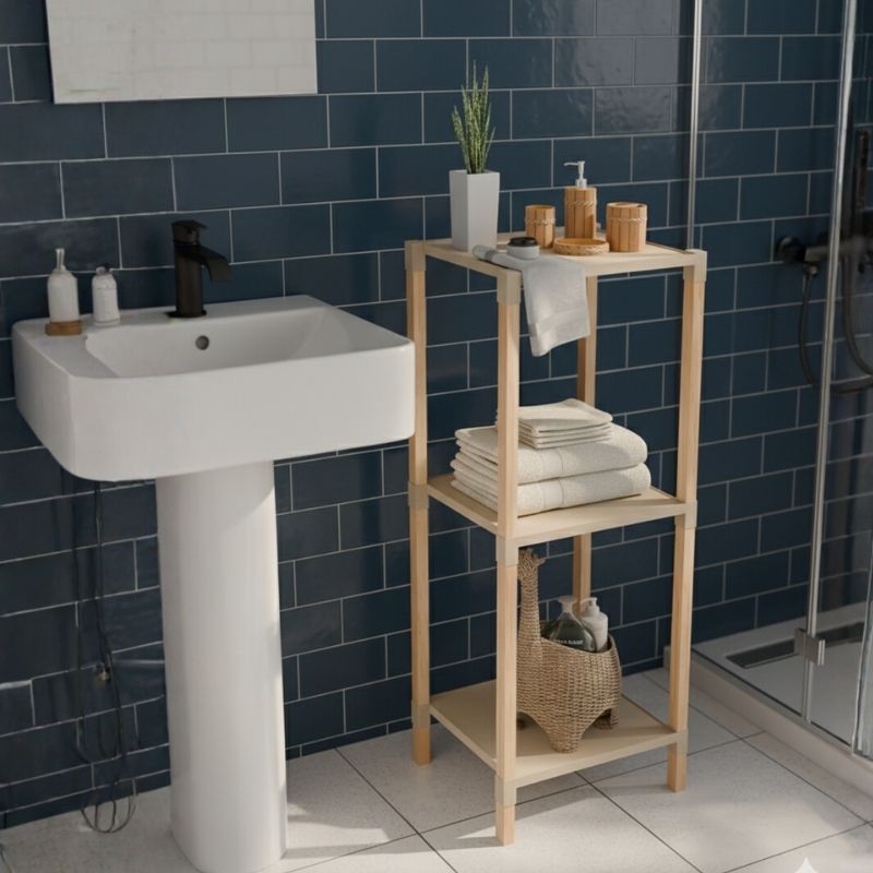 Ραφιέρα δαπέδου πλαστική - ξύλινη χρώμα φυσικό - μπεζ 3