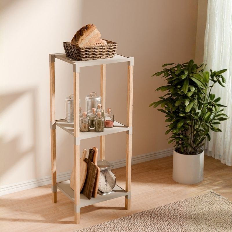 Ραφιέρα δαπέδου πλαστική - ξύλινη χρώμα φυσικό - μπεζ 4