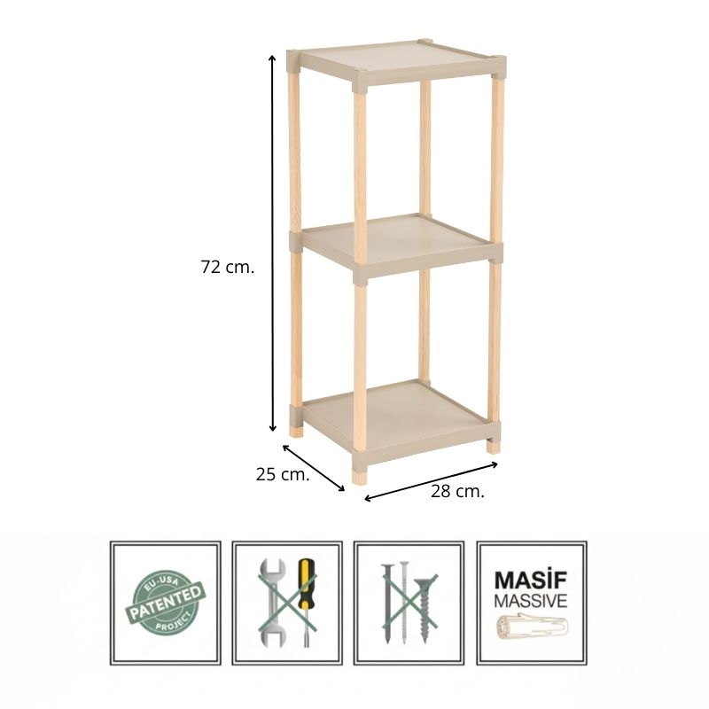 Ραφιέρα δαπέδου πλαστική - ξύλινη χρώμα φυσικό - μπεζ 6
