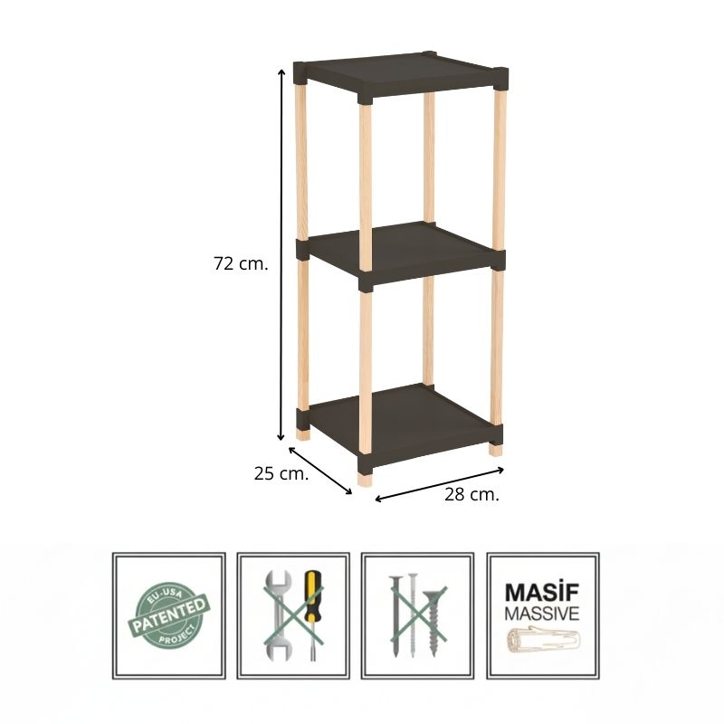 Ραφιέρα δαπέδου πλαστική - ξύλινη χρώμα φυσικό - μαύρο 4