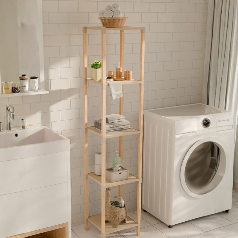 Ραφιέρα δαπέδου πλαστική - ξύλινη χρώμα φυσικό - μπεζ 2