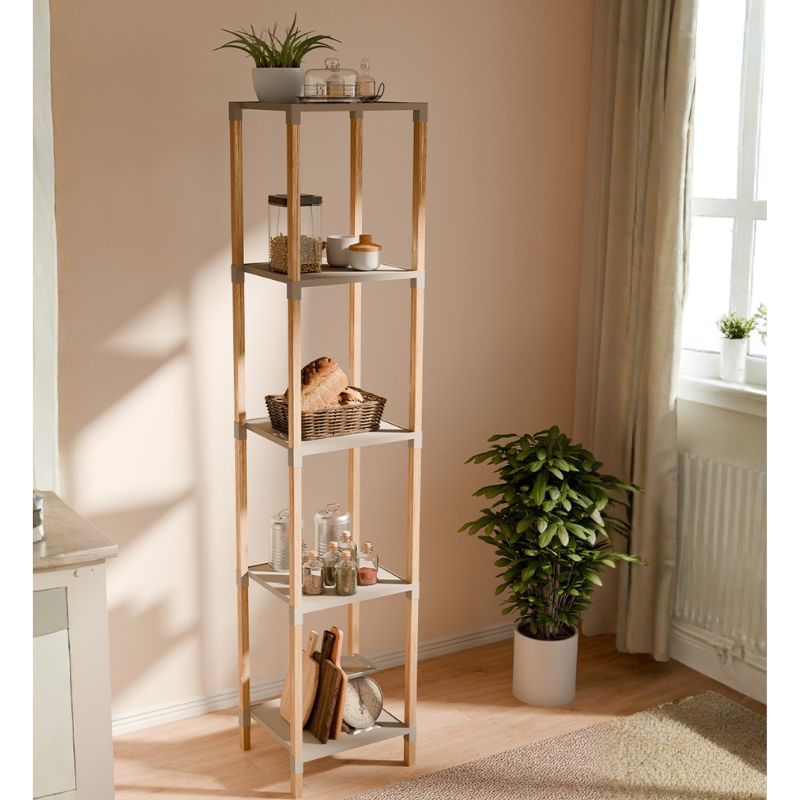 Ραφιέρα δαπέδου πλαστική - ξύλινη χρώμα φυσικό - μπεζ 3