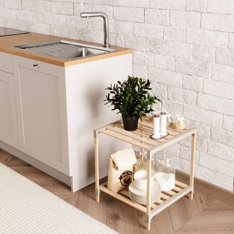 Τραπεζάκι βοηθητικό - κομοδίνο ξύλινο - πλαστικό χρώμα φυσικό - μπεζ 2