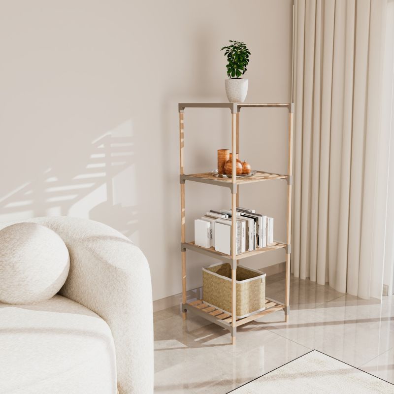 Ραφιέρα δαπέδου ξύλινη - πλαστική χρώμα φυσικό - μπεζ 3