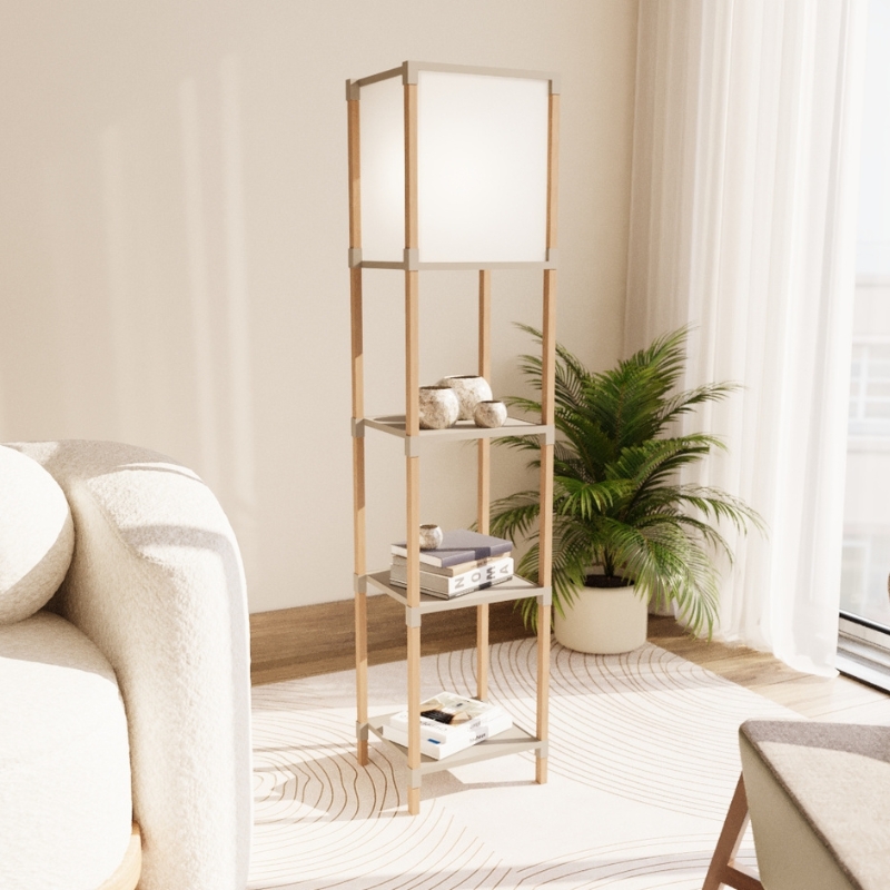 Φωτιστικό δαπέδου ξύλινο - πλαστικό χρώμα μπεζ