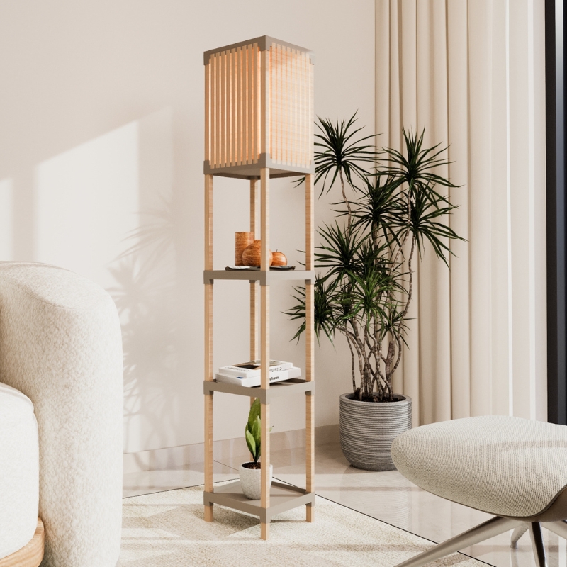 Φωτιστικό δαπέδου ξύλινο - πλαστικό χρώμα φυσικό - μπεζ