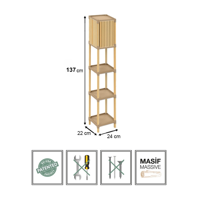 Φωτιστικό δαπέδου ξύλινο - πλαστικό χρώμα φυσικό - μπεζ 3