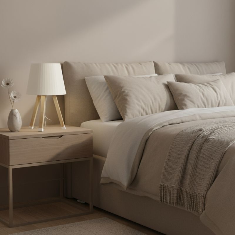 Φωτιστικό επιτραπέζιο ξύλινο - πλαστικό χρώμα μπεζ Ø18x34εκ. 2