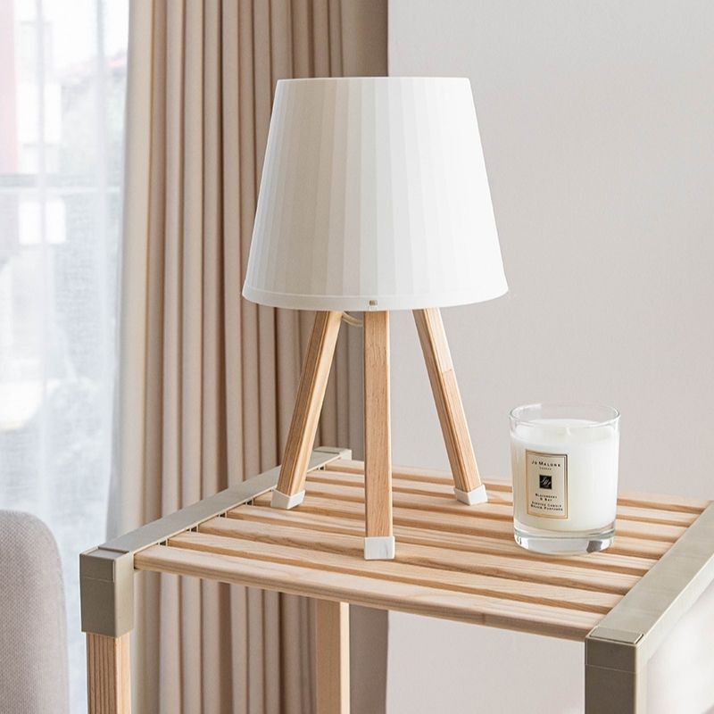 Φωτιστικό επιτραπέζιο ξύλινο - πλαστικό χρώμα μπεζ Ø18x34εκ. 3