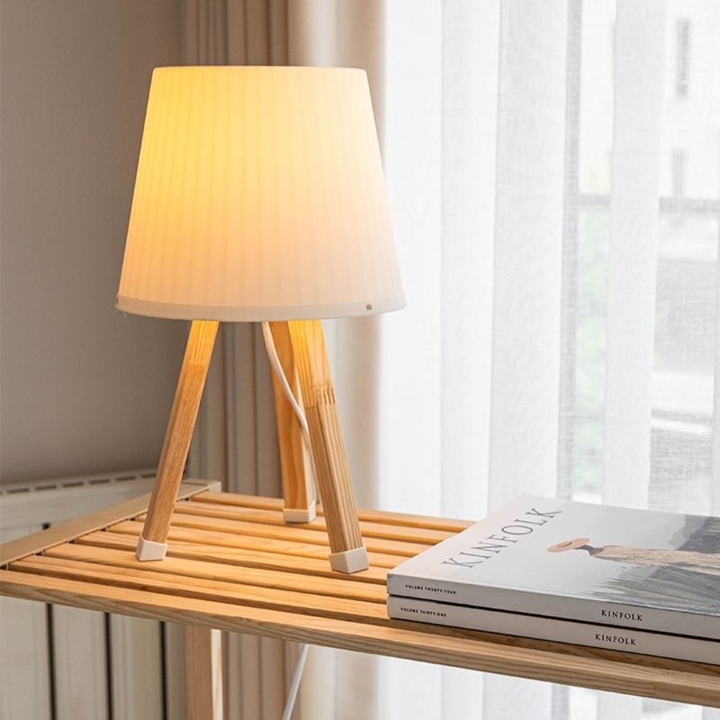 Φωτιστικό επιτραπέζιο ξύλινο - πλαστικό χρώμα μπεζ Ø18x34εκ. 4