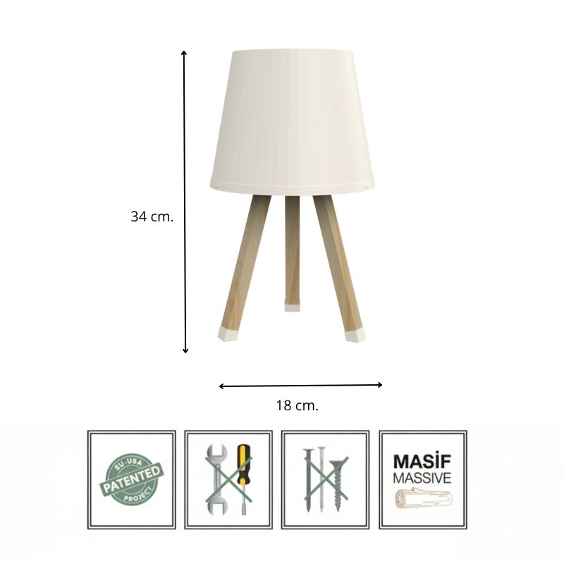 Φωτιστικό επιτραπέζιο ξύλινο - πλαστικό χρώμα μπεζ Ø18x34εκ. 5
