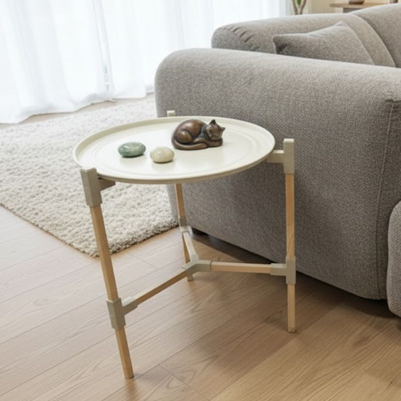 Τραπεζάκι βοηθητικό ξύλινο - πλαστικό χρώμα μπεζ Φ46x53εκ.