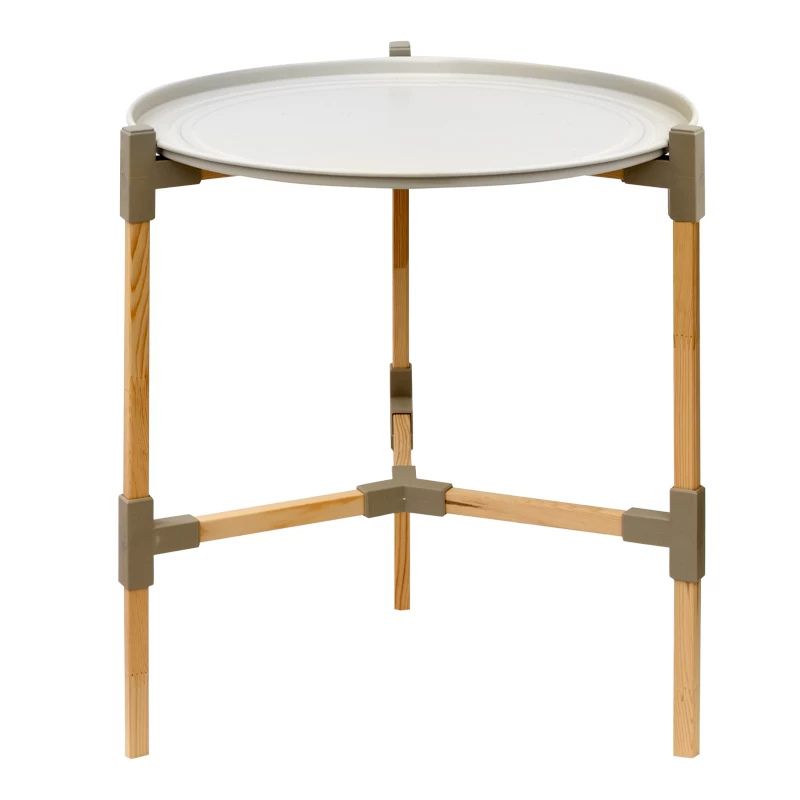 Τραπεζάκι βοηθητικό ξύλινο - πλαστικό χρώμα μπεζ Φ46x53εκ. 3