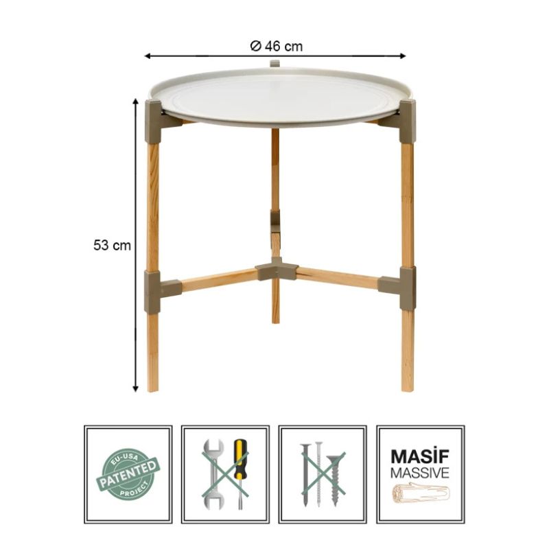 Τραπεζάκι βοηθητικό ξύλινο - πλαστικό χρώμα μπεζ Φ46x53εκ. 4