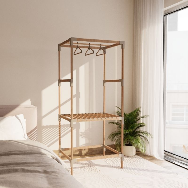 Ντουλάπα ρούχων ανοιχτή - Έπιπλο εισόδου ξύλινο - πλαστικό χρώμα φυσικό - μπεζ 2