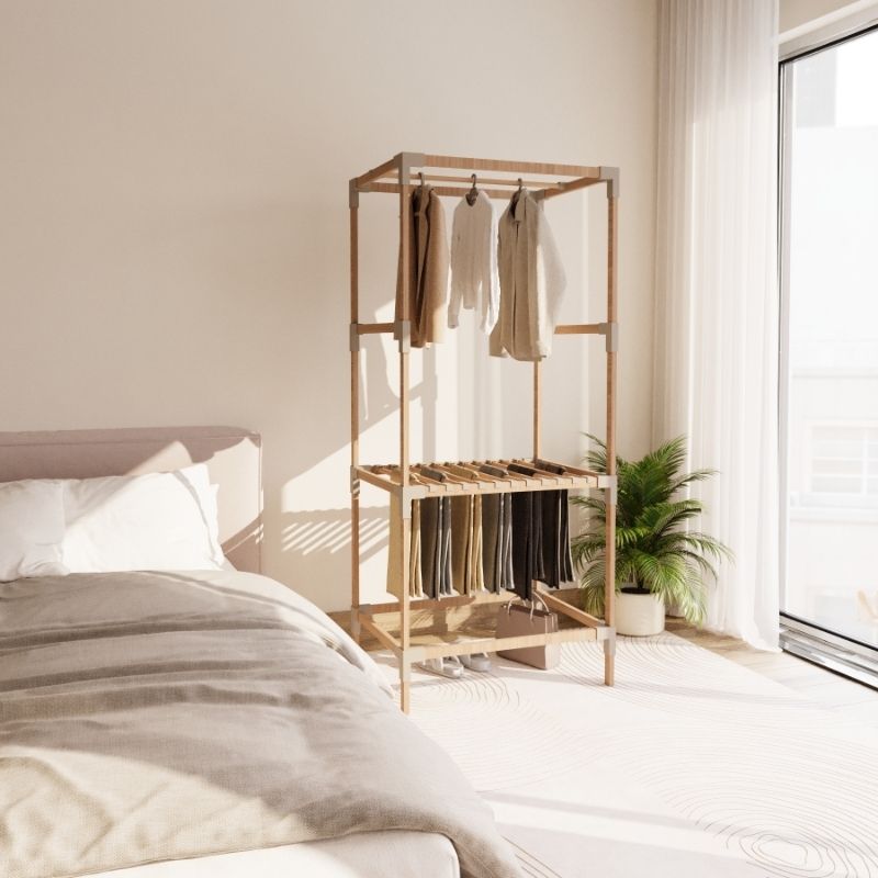 Ντουλάπα ρούχων ανοιχτή - Έπιπλο εισόδου ξύλινο - πλαστικό χρώμα φυσικό - μπεζ 3