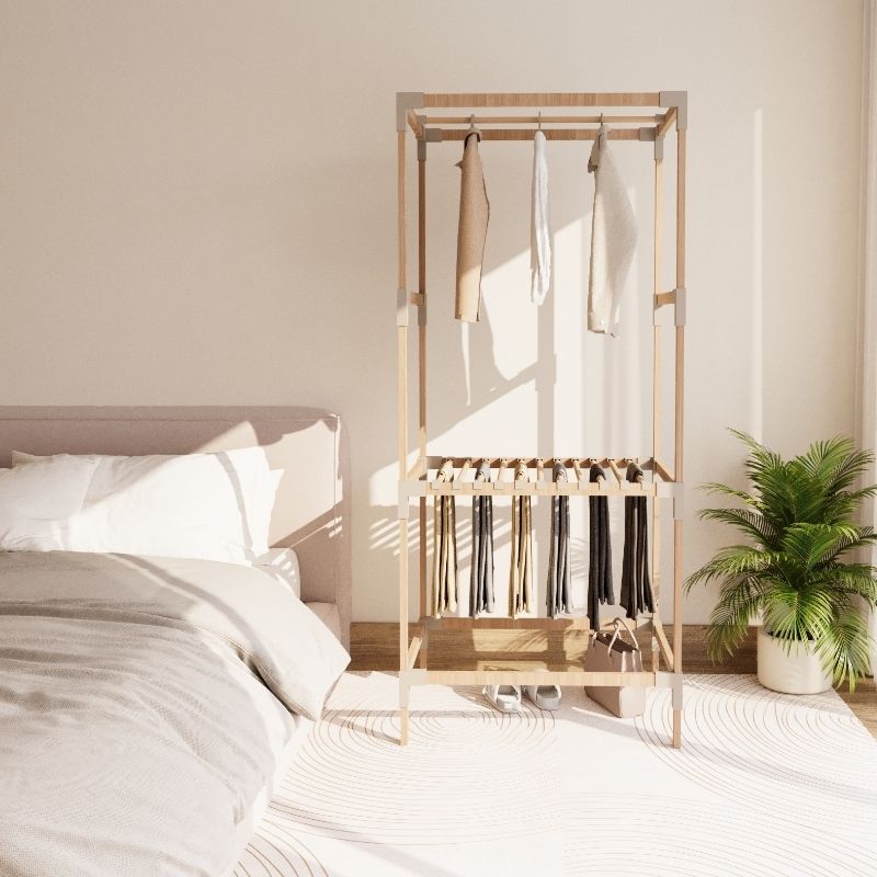 Ντουλάπα ρούχων ανοιχτή - Έπιπλο εισόδου ξύλινο - πλαστικό χρώμα φυσικό - μπεζ 4