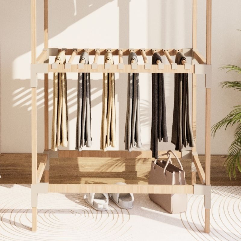 Ντουλάπα ρούχων ανοιχτή - Έπιπλο εισόδου ξύλινο - πλαστικό χρώμα φυσικό - μπεζ 5