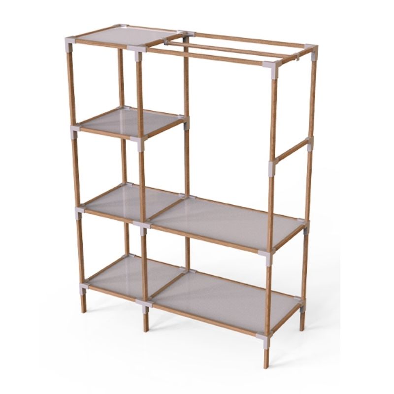 Ντουλάπα ρούχων ανοιχτή - Έπιπλο εισόδου ξύλινο - πλαστικό χρώμα φυσικό - μπεζ 4