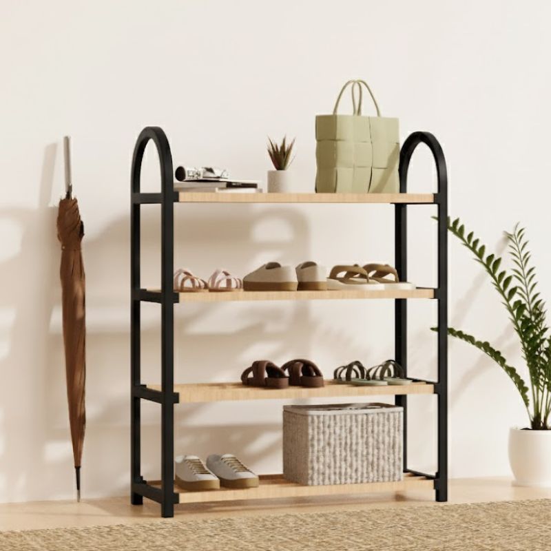 Παπουτσοθήκη ξύλινη - πλαστική χρώμα φυσικό - μαύρο