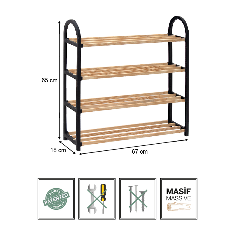 Παπουτσοθήκη ξύλινη - πλαστική χρώμα φυσικό - μαύρο 4
