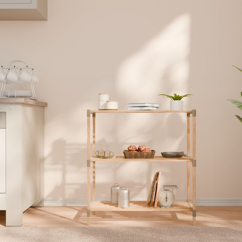 Ραφιέρα δαπέδου - Τραπεζάκι βοηθητικό ξύλινο - πλαστικό χρώμα φυσικό - μπεζ 3