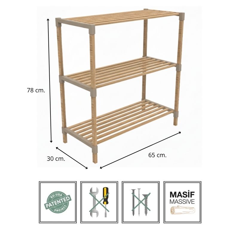 Ραφιέρα δαπέδου - Τραπεζάκι βοηθητικό ξύλινο - πλαστικό χρώμα φυσικό - μπεζ 4
