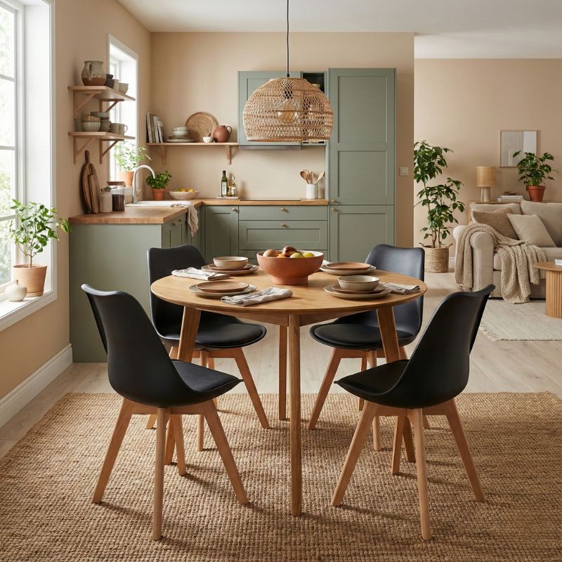 Καρέκλα τραπεζαρίας PP - PU μαύρο - ξύλινο φυσικό πόδι 3