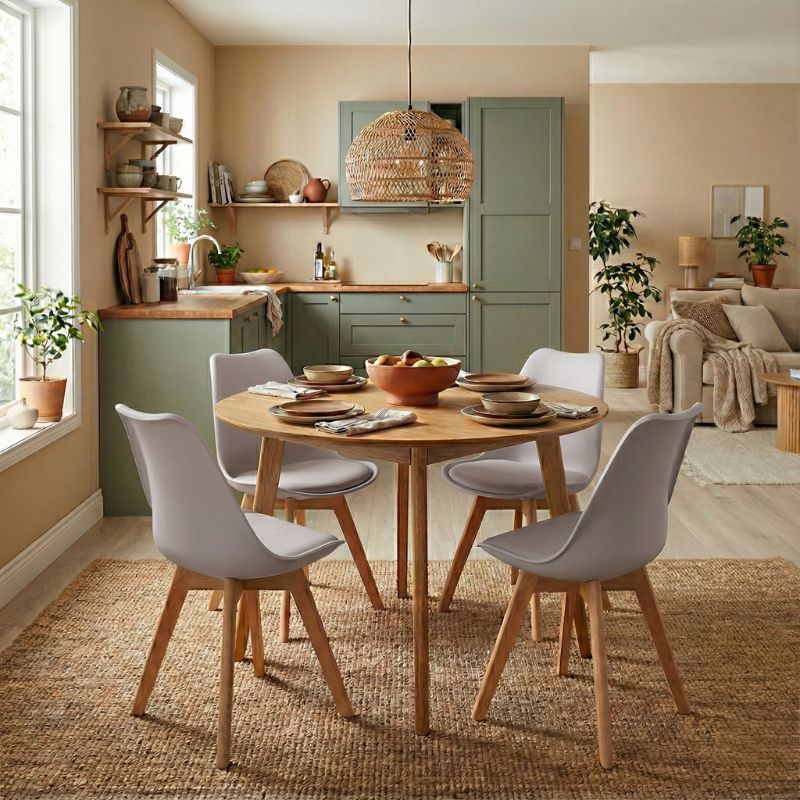 Καρέκλα τραπεζαρίας PP - PU cappuccino - ξύλινο φυσικό πόδι 3