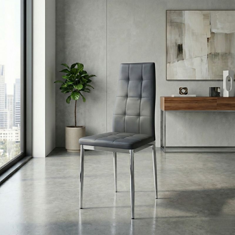 Καρέκλα τραπεζαρίας γκρι PU - μεταλλικό πόδι χρωμίου 2