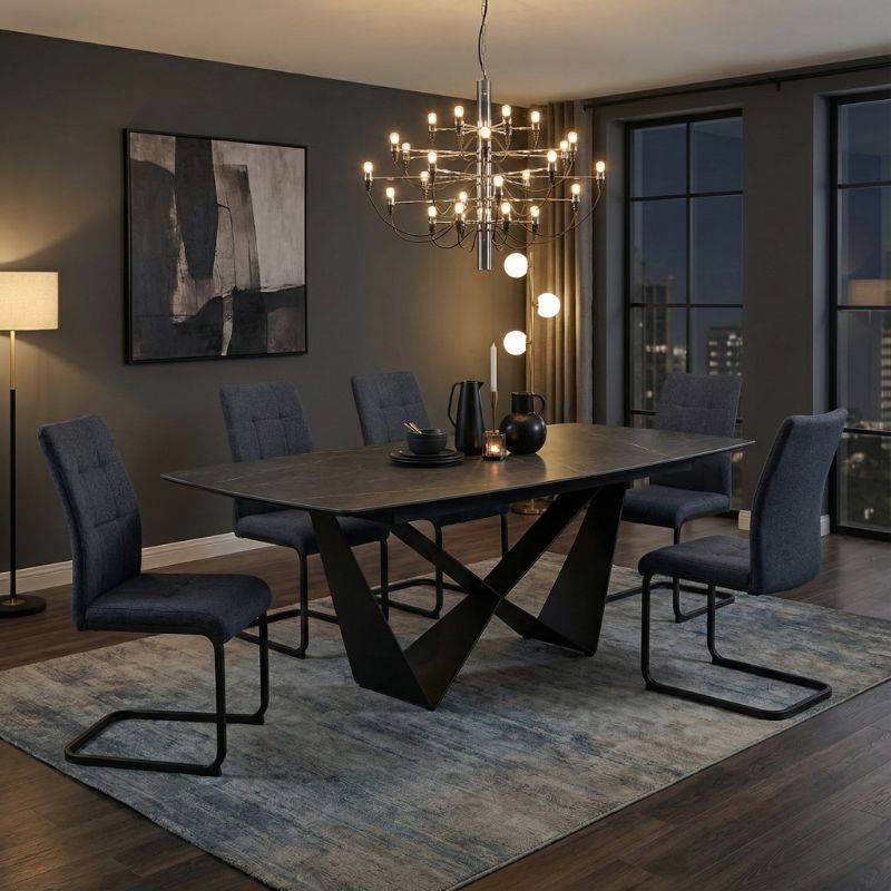 Καρέκλα τραπεζαρίας ανθρακί ύφασμα - μεταλλική μαύρη βάση 3