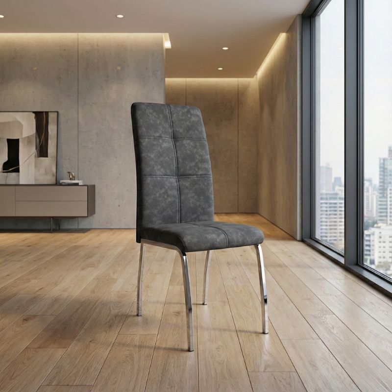 Καρέκλα τραπεζαρίας γκρι PU - μεταλλικό πόδι χρωμίου 2